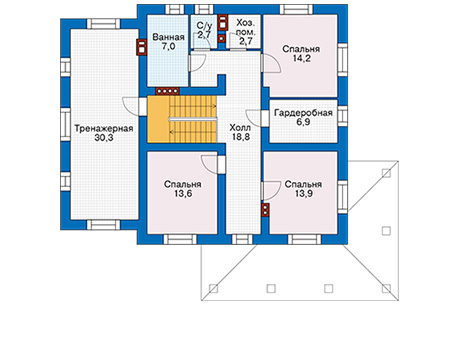 Планировка второго этажа :: Проект дома из газобетона 57-23