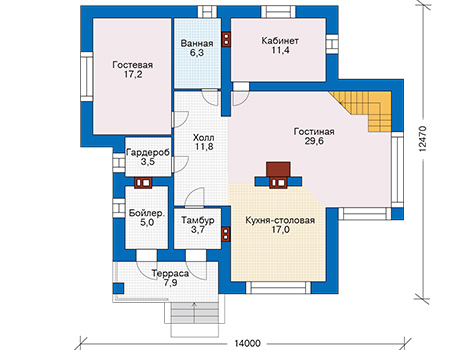 Планировка первого этажа :: Проект дома из газобетона 57-38