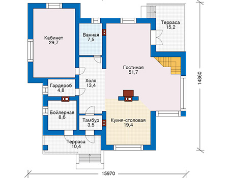 Планировка первого этажа :: Проект дома из газобетона 57-40