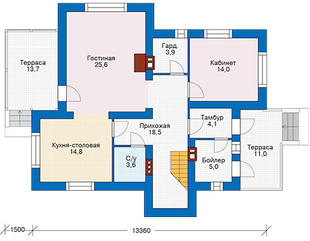 Планировка первого этажа :: Проект дома из газобетона 57-41