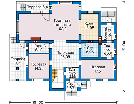 Планировка первого этажа :: Проект дома из газобетона 57-50