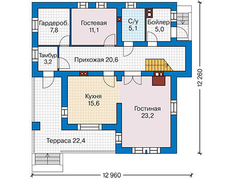 Планировка первого этажа :: Проект дома из газобетона 57-54