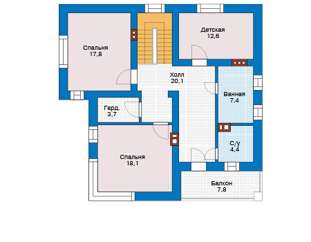 Планировка второго этажа :: Проект дома из газобетона 57-56
