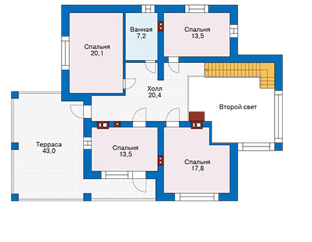 Планировка второго этажа :: Проект дома из газобетона 57-60