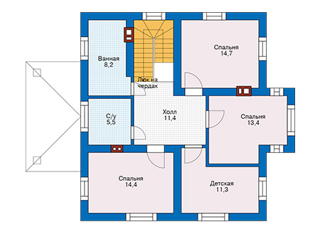 Планировка второго этажа :: Проект дома из газобетона 57-94