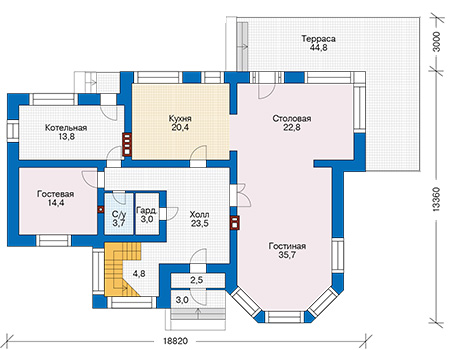 Планировка первого этажа :: Проект дома из газобетона 58-16