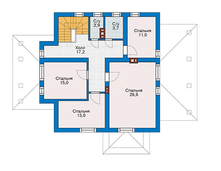 Планировка второго этажа :: Проект дома из газобетона 58-20