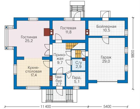 Планировка первого этажа :: Проект дома из газобетона 58-23