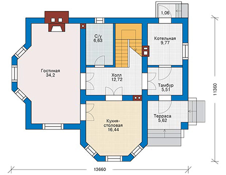 Планировка первого этажа :: Проект дома из газобетона 58-32