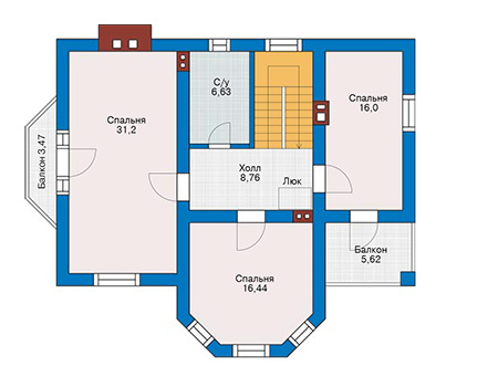 Планировка второго этажа :: Проект дома из газобетона 58-32