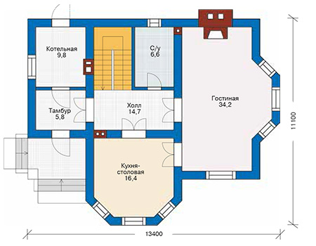 Планировка первого этажа :: Проект дома из газобетона 58-33