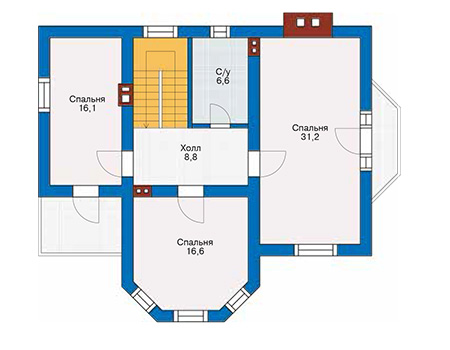 Планировка второго этажа :: Проект дома из газобетона 58-33
