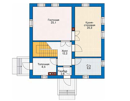 Планировка первого этажа :: Проект дома из газобетона 58-38