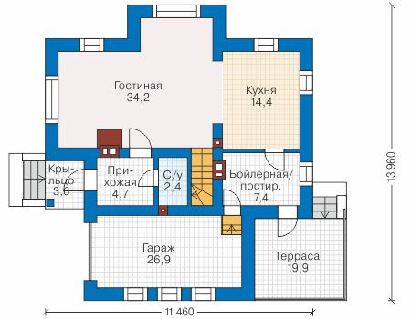 Планировка первого этажа :: Проект дома из газобетона 58-45