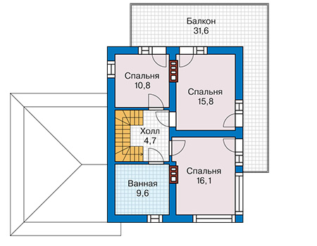 Планировка второго этажа :: Проект дома из газобетона 58-51