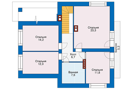 Планировка мансардного этажа :: Проект дома из газобетона 58-54
