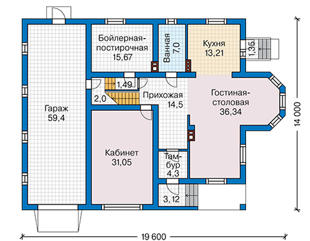 Планировка первого этажа :: Проект дома из газобетона 58-56