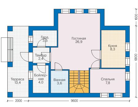 Планировка первого этажа :: Проект дома из газобетона 58-76