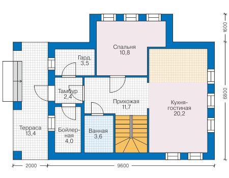 Планировка первого этажа :: Проект дома из газобетона 58-77