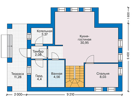 Планировка первого этажа :: Проект дома из газобетона 58-79