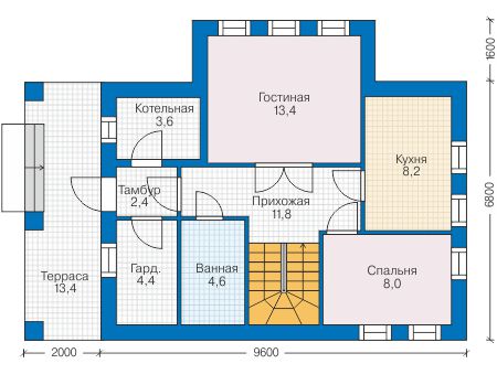 Планировка первого этажа :: Проект дома из газобетона 58-80