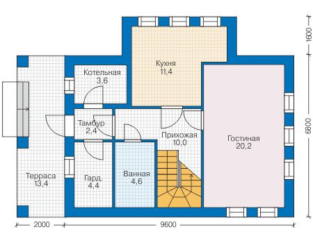 Планировка первого этажа :: Проект дома из газобетона 58-82