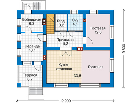 Планировка первого этажа :: Проект дома из газобетона 59-54