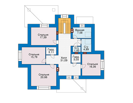 Планировка мансардного этажа :: Проект дома из газобетона 59-56