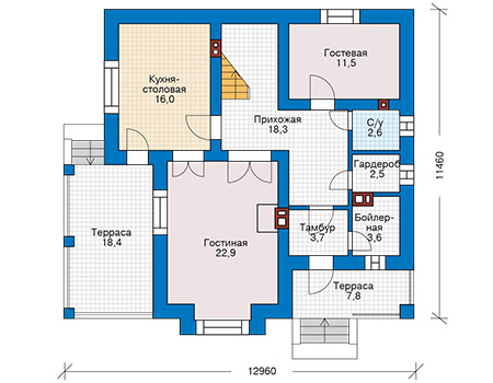 Планировка первого этажа :: Проект дома из газобетона 60-10