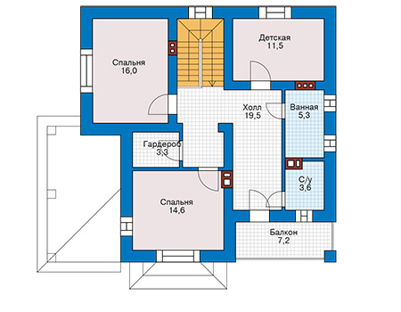 Планировка второго этажа :: Проект дома из газобетона 60-10