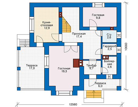 Планировка первого этажа :: Проект дома из газобетона 60-11