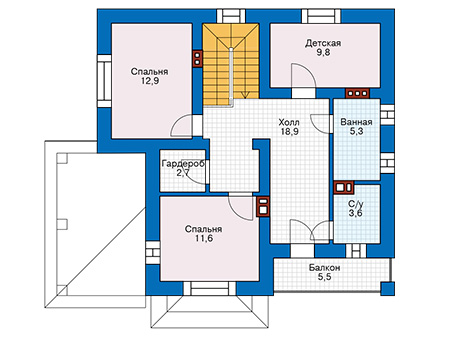 Планировка второго этажа :: Проект дома из газобетона 60-11