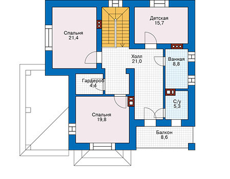 Планировка второго этажа :: Проект дома из газобетона 60-12