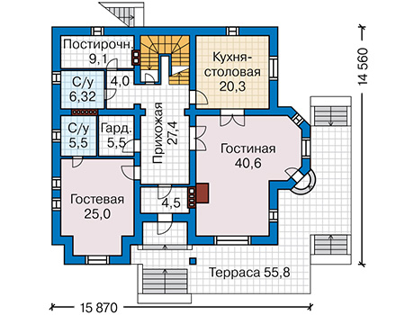 Планировка первого этажа :: Проект дома из газобетона 60-40