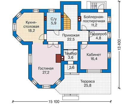 Планировка первого этажа :: Проект дома из газобетона 60-49