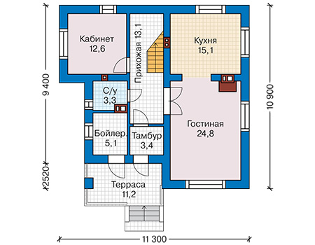 Планировка первого этажа :: Проект дома из газобетона 60-50