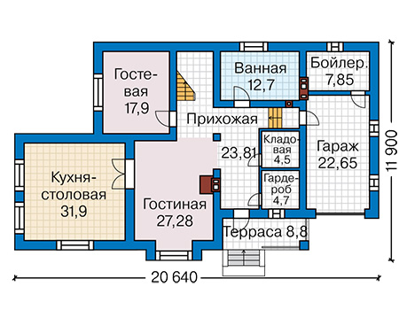 Планировка первого этажа :: Проект дома из газобетона 60-71