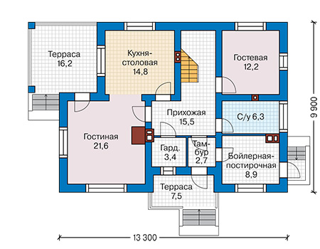 Планировка первого этажа :: Проект дома из газобетона 60-91