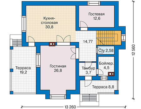 Планировка первого этажа :: Проект дома из газобетона 60-98