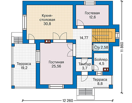Планировка первого этажа :: Проект дома из газобетона 60-99