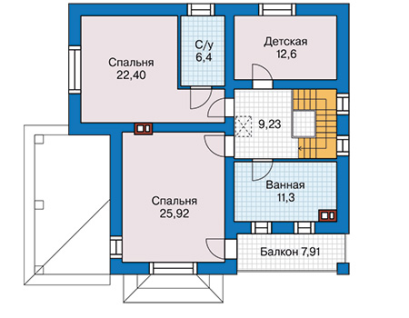 Планировка второго этажа :: Проект дома из газобетона 61-01
