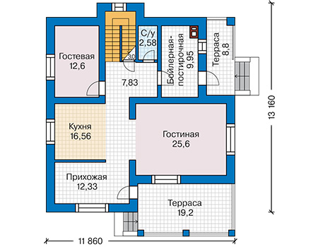 Планировка первого этажа :: Проект дома из газобетона 61-05