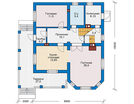 Планировка первого этажа :: Проект дома из газобетона 61-20