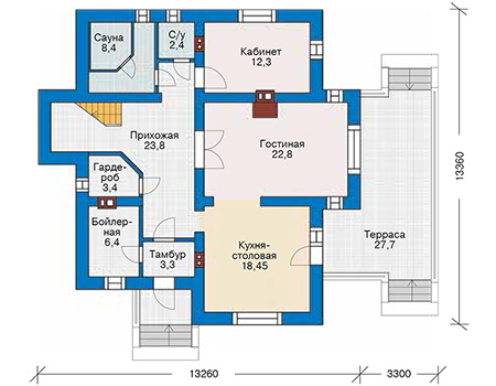 Планировка первого этажа :: Проект дома из газобетона 61-28