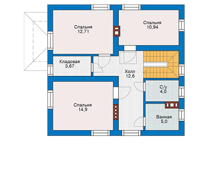 Планировка мансардного этажа :: Проект дома из газобетона 61-37