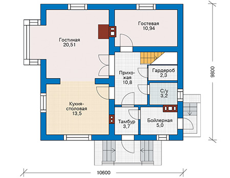 Планировка первого этажа :: Проект дома из газобетона 61-39