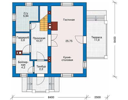 Планировка первого этажа :: Проект дома из газобетона 61-42