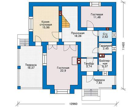 Планировка первого этажа :: Проект дома из газобетона 61-46