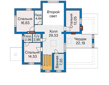 Планировка мансардного этажа :: Проект дома из газобетона 61-94