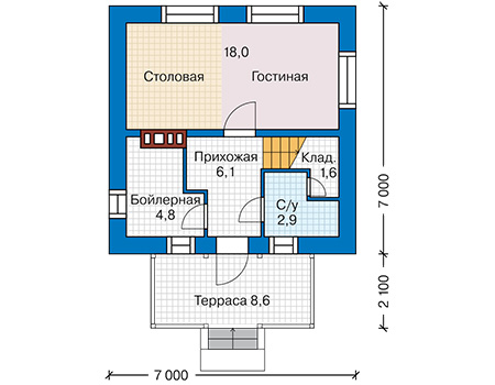 Планировка первого этажа :: Проект дома из газобетона 62-00